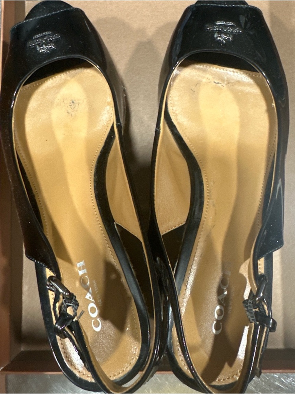 COACH Black Patent Leather Slingback Mules